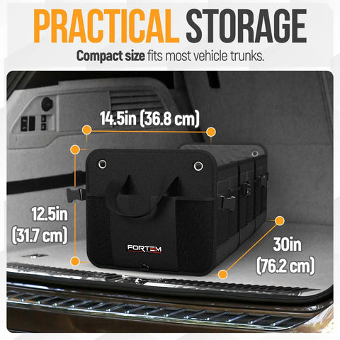 Trunk Organizer With Cooler For SUV And Car, Collapsible Multi Compartment Storage Box With Non Slip Bottom and Straps, inside SUV trunk