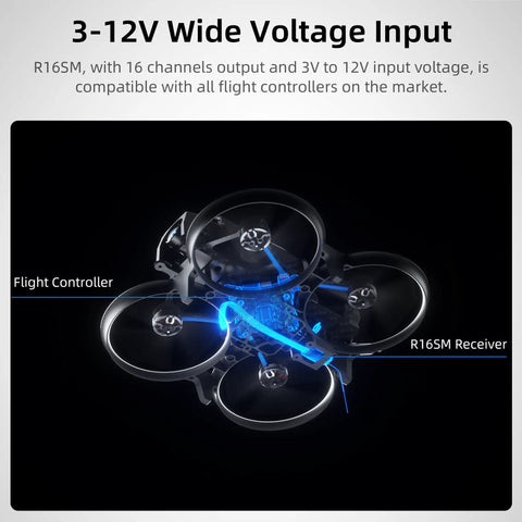 16 Channel Mini FPV Receiver SBUS CRSF Long Range For Micro Drones And Quadcopters installation with voltage input display