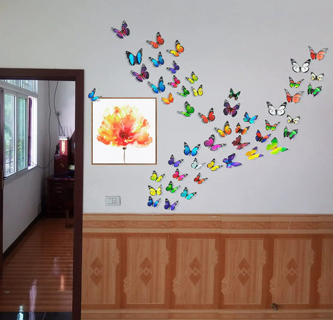 80 Piece Butterfly Wall Decor Set With Foldable Wings Waterproof Reusable PVC Wall Stickers on living room wall