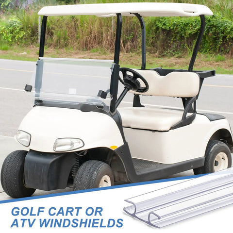 Heavy Duty Clear PVC Piano Hinge For Golf Cart Windshield Replacement on a golf cart with clear windshield and steering wheel