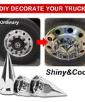 33mm Chrome Spike Lug Nut Covers Thread-On For Semi Trucks 4.75 Inch High ABS Plastic Caps before and after installation