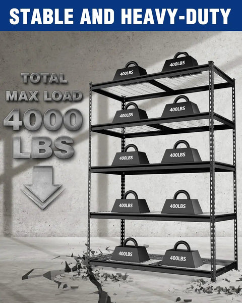 Built Tough Five Tier Heavy Duty Metal Shelving Unit With 4000 Lb Capacity, Adjustable Modular Rack For Garage Basement And Workshop Zero Hassle Organization