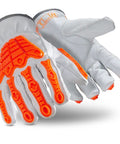 Cut-Resistant Leather Work Gloves With Impact Protection, Chrome SLT Series 4067, Large, Buffalo Skin Exterior, Spandex Cuff