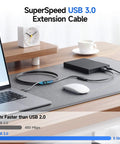 USB 3.0 Extension Cable 3-Foot Male To Female, 5Gbps SuperSpeed Extender in use on desk with laptop and hard drive