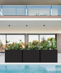 Massive Galvanized Steel Planter Box With Removable Insert Shelf And Four Drainage Holes Weather Resistant by a poolside patio.