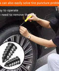 Heavy Duty Screw Tire Repair Kit With Forty Pre Coated Rubber Plugs seals punctures in seconds while fixing a flat tire.