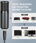 XLR Condenser Microphone With Cardioid Pattern, boom arm and pop filter for streaming and podcasting, requires 48V phantom power