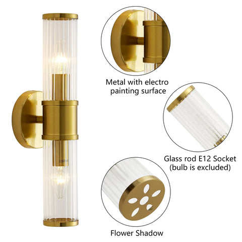 Golden Glass Shade Wall Sconce Lighting For Bathroom Vanity, Modern Gold Finish, 17.7 Inch Long, E12 Socket, Bulbs Not Included