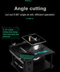 Compact Mini Sliding Table Saw Bad Boy Electric Bench Saw with adjustable angle for precise cutting up to 45 degrees.