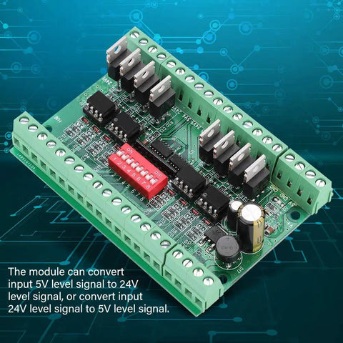 Eight Channel Logic Level Converter Module No Fuss 5V To 24V And 24V To 5V With Optocoupler Isolation with green circuit board