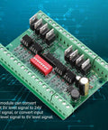 8 Channel NPN and PNP to NPN Level Converter Module For 5V And 24V Signals, Fast 10 MHz Optocoupler Isolation, circuit board view
