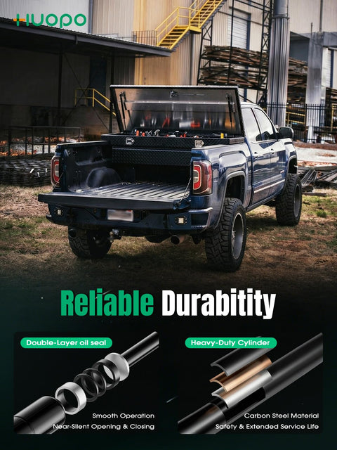 Heavy Duty 10 Inch Gas Struts 60 Lb Force 2 Pack Universal Truck Toolbox Lift Supports Built Tough on open truck toolbox.