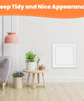 10X10 Self Adhesive Access Panel Drywall Hole Cover With Dead Simple Install And Paintable Finish Impact Resistant Plastic Utility Door against a wall.