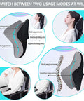 Two In One Office Chair Headrest Pillow And Lumbar Support diagram showing adjustable features and ergonomic design