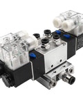 Electrical Pneumatic Twin Solenoid Valve 5/2 Way Internally Piloted, 24VDC, PT1/4 Ports, 2 Position, 0.15-0.8 MPa, with manifold base