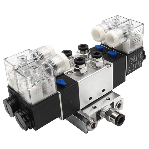 Electrical Pneumatic Twin Solenoid Valve 5/2 Way Internally Piloted, 24VDC, PT1/4 Ports, 2 Position, 0.15-0.8 MPa, with manifold base