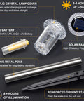 Solar Pathway Lights Outdoor IP65 Waterproof Stainless Steel Landscape Lighting components including solar panel, battery, metal pole, and stake.