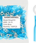 Pack of Blue Marine Grade Heat Shrink Ring Terminals Set, 100 Pcs, Wire Gauge 16 to 14, Tinned Red Copper, close-up view