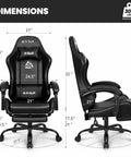 Dimensions of racing style gaming chair with pull-out footrest and lumbar support, high back ergonomic leather desk chair.