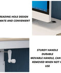 Top Tier Ergonomic Standing Desk With Smooth Crank Lift And Secure Drawer showing threading hole and sturdy handle design.