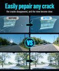 Comparison of car windshields before and after using All In One Windshield Repair Kit For Chips And Cracks, showing clear glass.