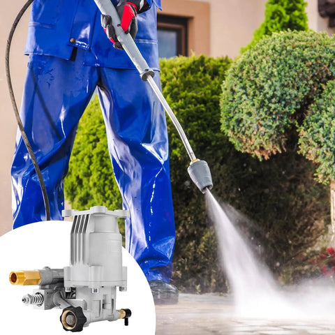 Heavy Duty Pressure Washer Pump Replacement With Three Quarter Inch Shaft Horizontal Mount 3400 PSI Max 2.5 GPM in use