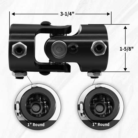 Pro Grade 1 Inch Round Black Steering Universal Joint Shaft, 83mm Total Length, 4000 RPM, 35 Degree Swing, Heavy Duty U Joint