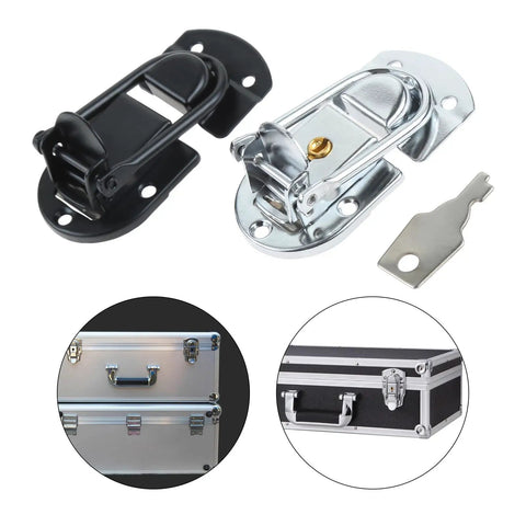 Five Piece Set Heavy Duty Black Metal Hasp Latches Built Different For Flight Cases with key and metal latch types.