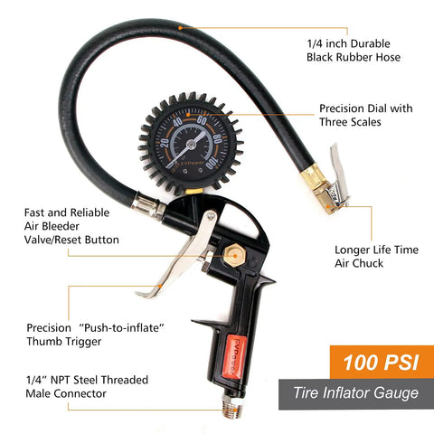 22 Piece Air Compressor Accessory Kit With 50 Ft Hybrid Hose 3/8 Inch 1/4 Inch Npt Quick Connect Fittings Tire Gauge Pro Grade Heavy Duty Blow Gun Swivel Plugs Couplers And Inflation Needles For Home Garage