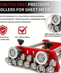 Two-Station Sheet Metal Bender With Scratch-Free Finishes And 0-100 Degree Precision, close-up of 7 inch pro-grade rollers