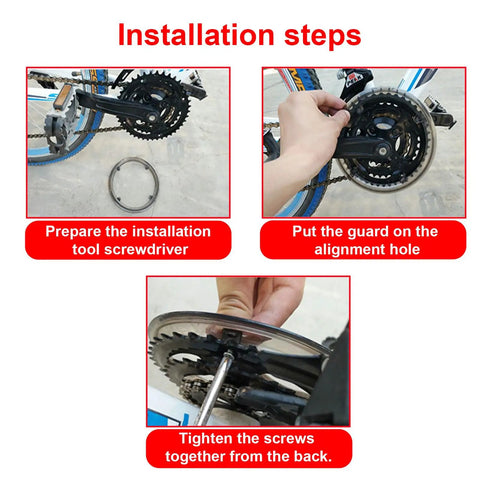 Rugged Bike Chain Guard Protector installation steps with screwdriver for mountain, road, and city bikes
