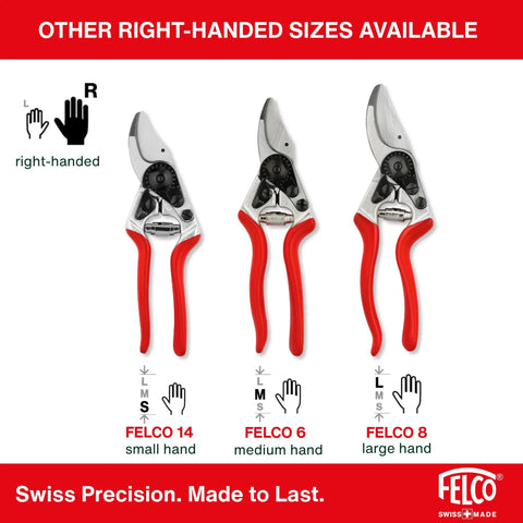 F2 Pruning Shears 9 Inch Swiss Made Garden Clippers With Precision Bypass Blade Aluminum Body shown in different hand sizes