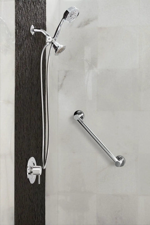 18 Inch Stainless Steel Bathroom Grab Bar Chrome Finish For Safety And Support Beefy Grip Modern Shower Bar For Seniors And Caregivers Supports Up To 500 Lbs When Stud Mounted installed in modern shower