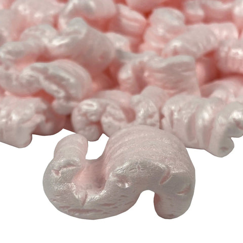 Solid Antistatic Packing Peanuts In Bulk Six Cubic Feet Of Super Snug White Cushioning showing pink foam pieces designed for safe shipping.