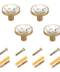 Gold Drawer Knobs Set Of 4 With Watercolor Wildflowers Round Cabinet Hardware Includes Screws High Gloss Acrylic Face