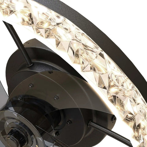 Close-up of 19.7 Inch Modern Low Profile Ceiling Fan With Lights, dimmable LED detail, black flush mount.