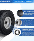 Flat Free Solid PU Run Flat Tire Wheels Set For Hand Trucks And Garden Carts 10x3.50-4 Inch Replacement 2 Pack