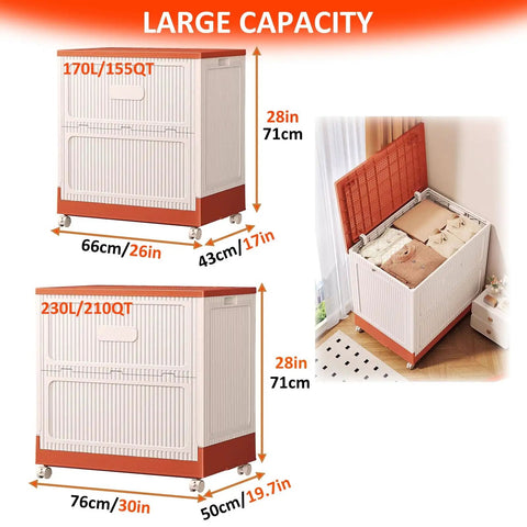 Rock Solid Giant Plastic Storage Bin with Lid Massive Foldable Clothes Box and Rolling Organizer Tote for Bedding Dorms Home Office Sleek Wheeled Closet Cart Heavy Duty Container 30X20X28 Inch
