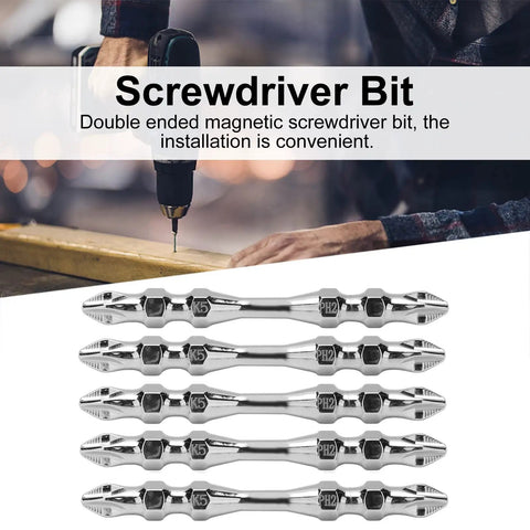 Rock Solid 10 Piece Double Ended Screwdriver Bit Set With PH2 Cross Head Magnetic Tips Made From Super Tough K5 Alloy Steel Featuring 65mm Length And 1/4 Inch Hex Shank Perfect Replacement Kit For Electric Drills And Manual Jobs That Need To Get Done. Double-ended PH2 magnetic screwdriver bits with K5 alloy steel, 65mm length, 1/4 inch hex shank