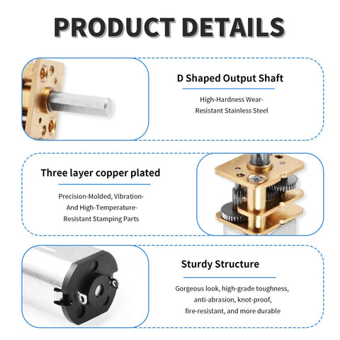 Product details of DC 3V 15RPM Gear Motor With Full Metal Gearbox And Mounting Bracket High Torque Mini Metal Gearwheel, D shaped shaft
