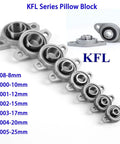 Dope 4 Pack Pillow Block Bearing Kit Featuring KFL08 And KFL Models From 8MM Through 25MM Zinc Alloy Construction With Built In Self Aligning Unit For Super Slick Rotational Motion On Matched Linear Shaft Systems Doing Real Good Work Right Now. KFL series pillow block bearings, 8-25mm zinc alloy