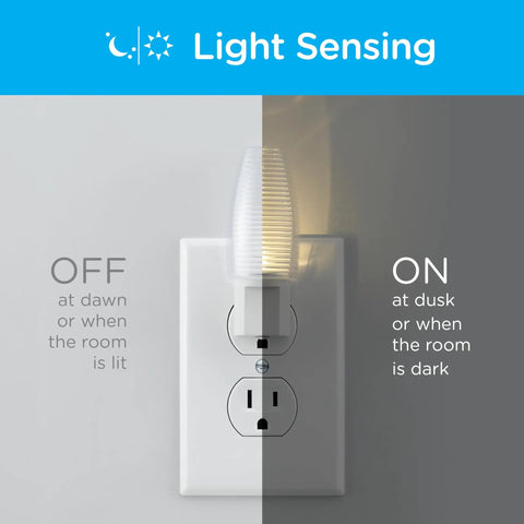 LED Night Light Plug In With Dusk To Dawn Sensor Warm White Glow UL Certified Energy Efficient Nightlight demonstrating on-off sensor