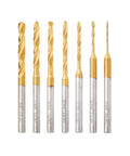 Pro Grade Titanium Coated Rotary Drill Bit Set for Wood Plastics and Soft Metals, 7 Pieces With One Eighth Inch Shank