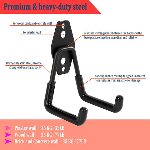 8 Pack Hang All Your Gear Heavy Duty Garage Hooks Wall Mount Set For Ladders Garden Tools Bikes And More Steel Utility Organizer