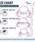 Dental Cheek Retractor Mouth Opener For Teeth Whitening C Shape Autoclavable Clear Pink 3 Pack Small Medium Large Sizes BPA Free For Quick Inside Peek And Sterilization size chart showing pink S M L retractors for child, teen, adult
