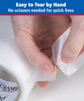 Close-up of hand tearing Clear Repair Tape 2 Inch By 20 Yards Semi Transparent Duct Tape For Discreet Repairs Waterproof Weather Resistant