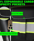 Heavy Duty Ansi Class II High Visibility Safety Vest For Men Custom Printed Logo Reflective Work Gear With Eight Rugged Storage Pockets Black Large Size Top Shelf Durability showcasing quick-access side pockets and reflective wrap.