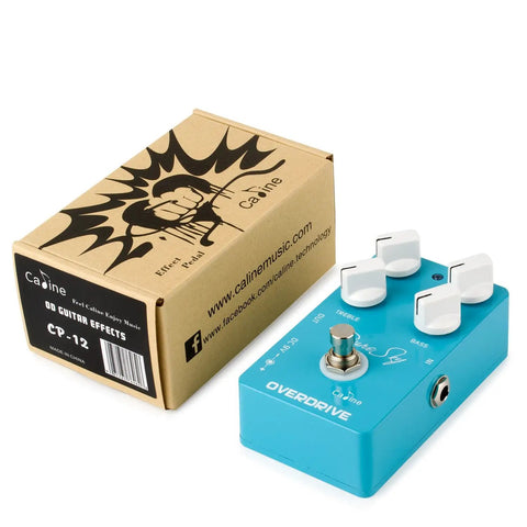 Pure Sky Overdrive Guitar Pedal With Crystal Clear Clean Boost Transparent Tone That Preserves Amp Timbre Realistic Sustain Easy On Off LED Indicator Compact Stage Ready Effect For Studio And Gigging Players, shown next to product box.