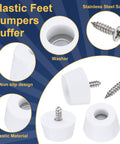 Round Synthetic Rubber Feet Bumpers With Built Threaded Screws Super Grippy Non Slip Cushions, white plastic pads with stainless steel screws.