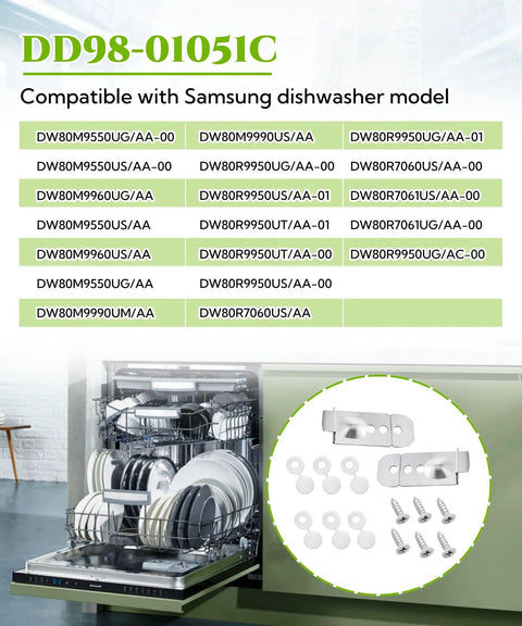 Rock Solid 4 Pack DD98-01051C Dishwasher Installation Bracket Kit For Samsung DW80M sets with screws and plates in dishwasher.